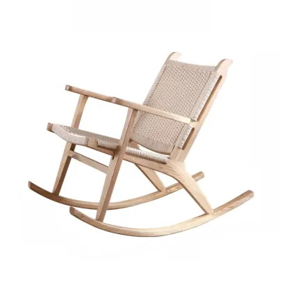 Vintage Natural Wooden Rocking Chair with Optional Ottoman  Image - 6