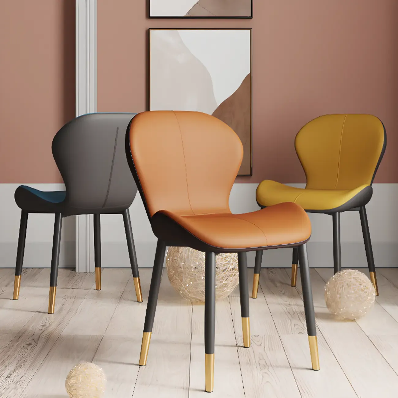 Modern Wingback Faux Leather Upholstered Dining Chair Image - 4