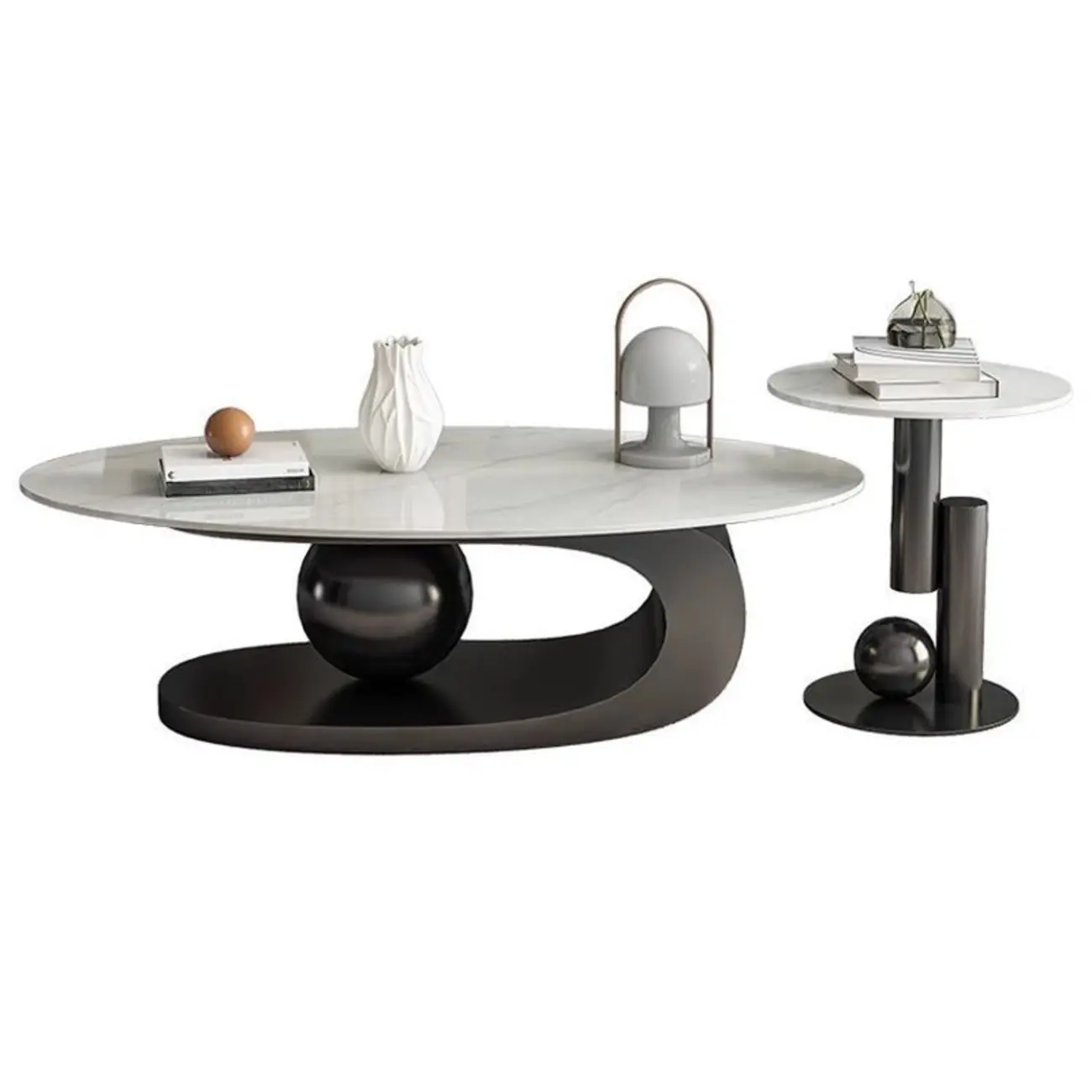 Modern Light Luxury White Oval Coffee Table with Metal Base Image - 6 | homeyfad