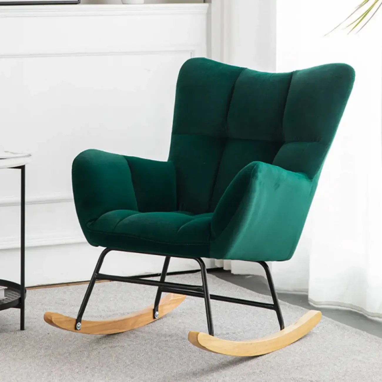 Modern Upholstered Ergonomic Rocking Chair with Round Arm Image - 23