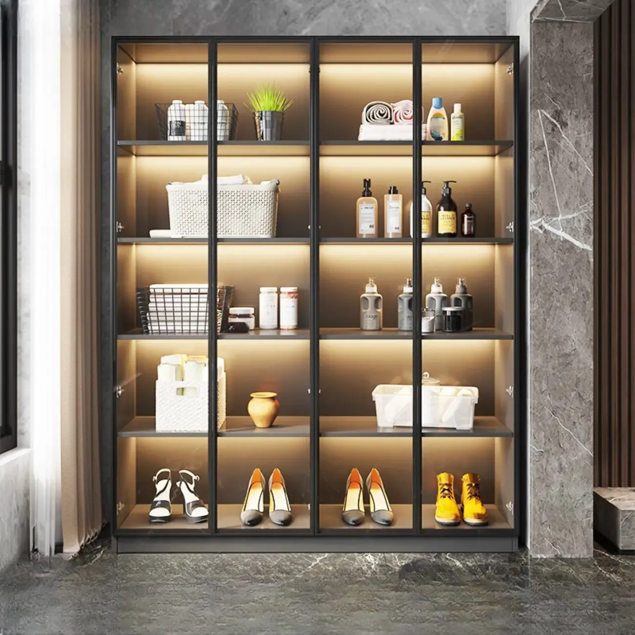 Modern Display Cabinet with Adjustable Shelves for Living Room Image - 1