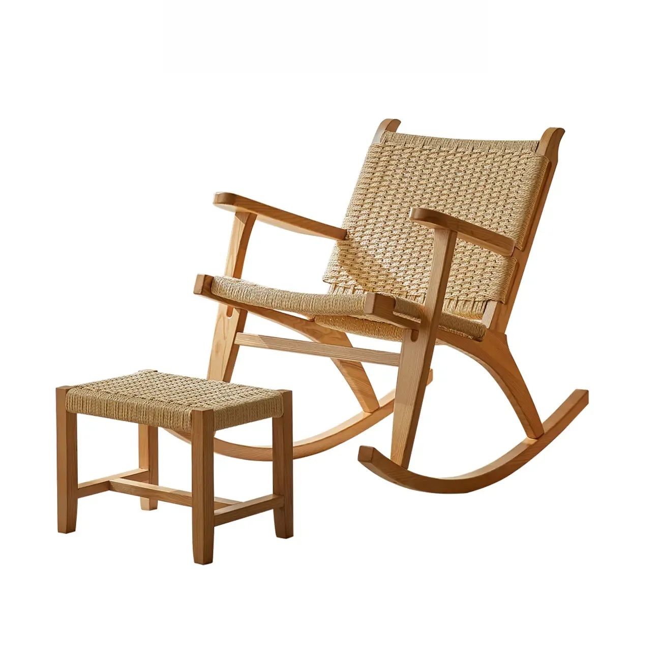 Vintage Natural Wooden Rocking Chair with Optional Ottoman Image - 9