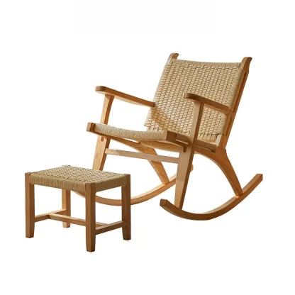 Vintage Natural Wooden Rocking Chair with Optional Ottoman  Image - 9