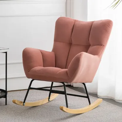 Modern Upholstered Ergonomic Rocking Chair with Round Arm Image - 24