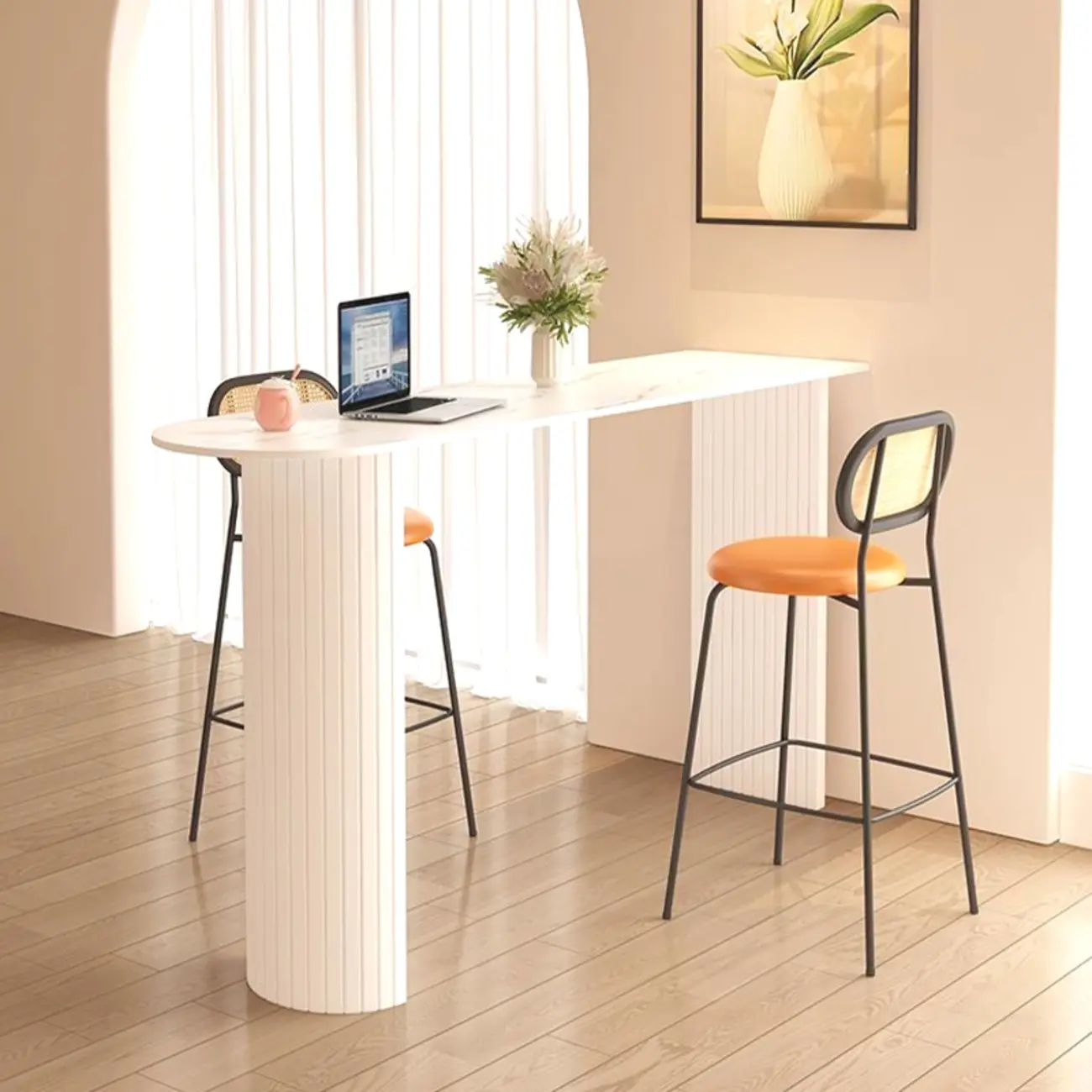 Modern Simple Bar Table with Stone Top in Beige for Home Image - 1 | homeyfad