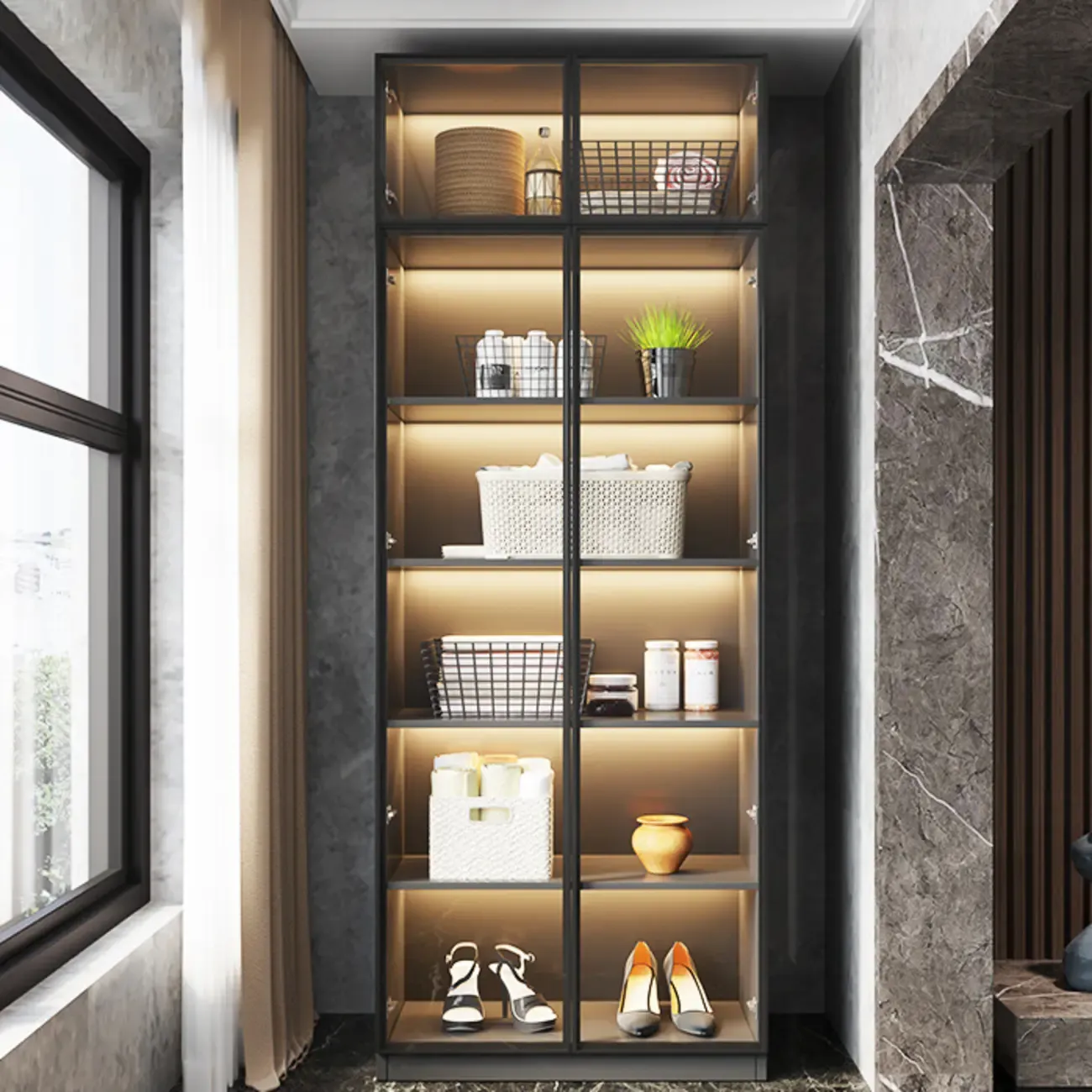 Modern Display Cabinet with Adjustable Shelves for Living Room Image - 2