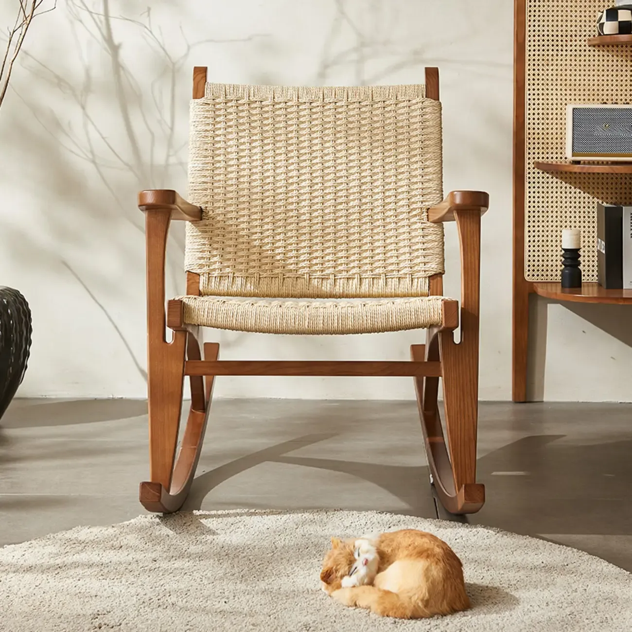 Vintage Natural Wooden Rocking Chair with Optional Ottoman Image - 10