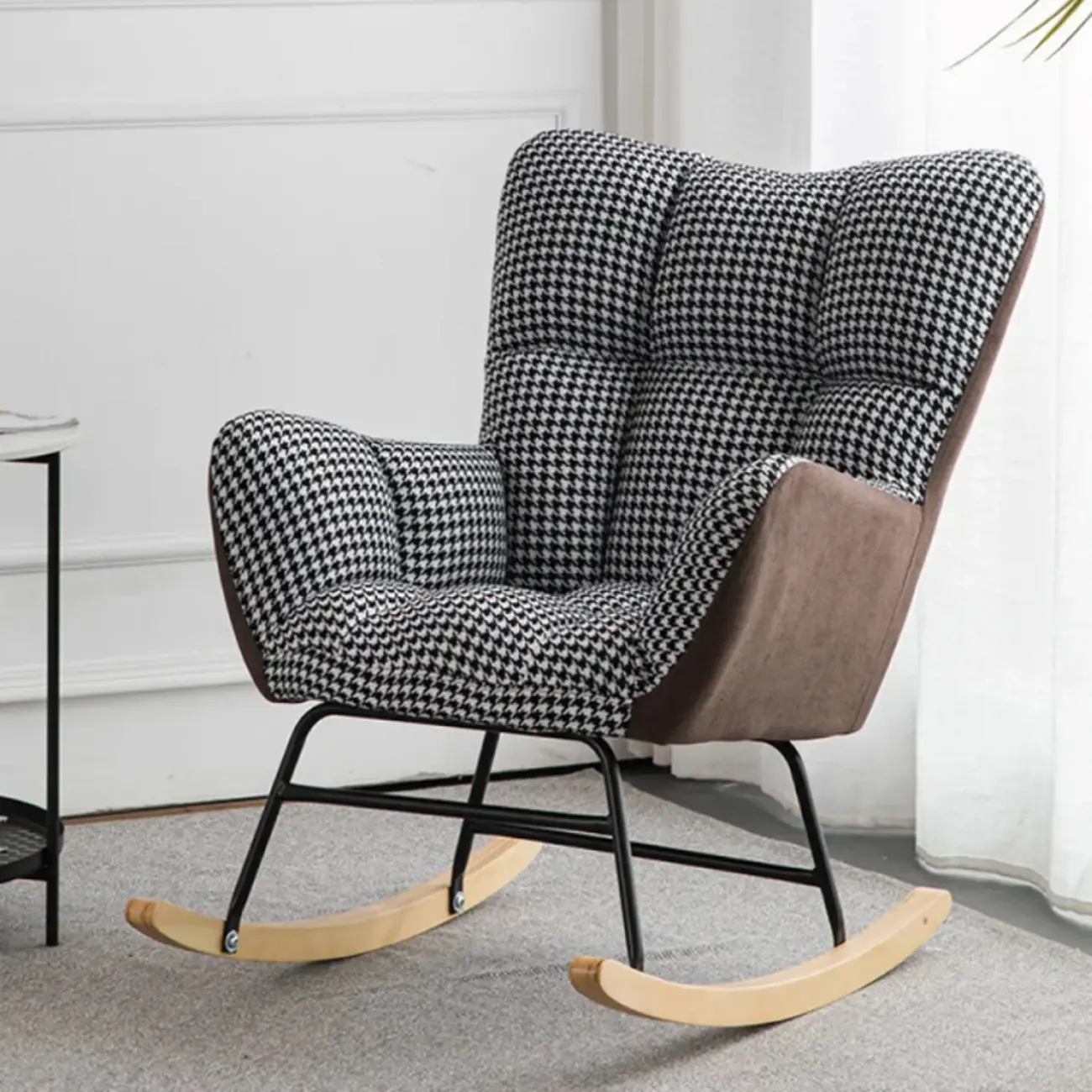 Modern Upholstered Ergonomic Rocking Chair with Round Arm Image - 25 | homeyfad