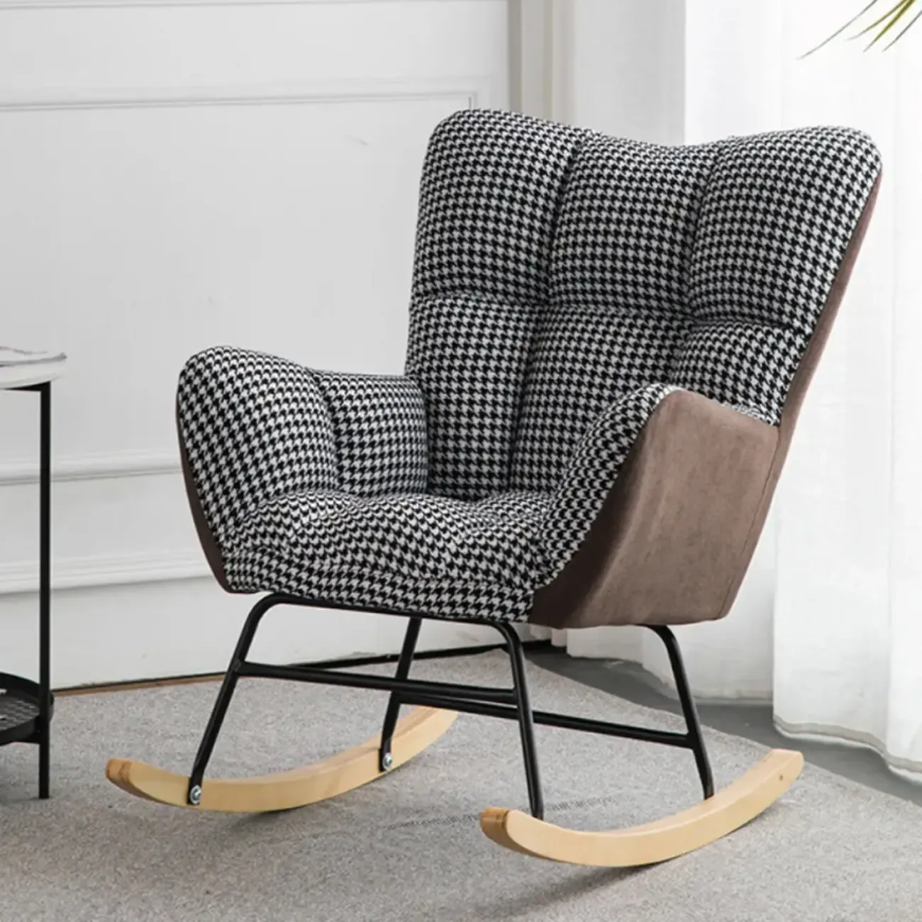 Modern Upholstered Ergonomic Rocking Chair with Round Arm Image - 25