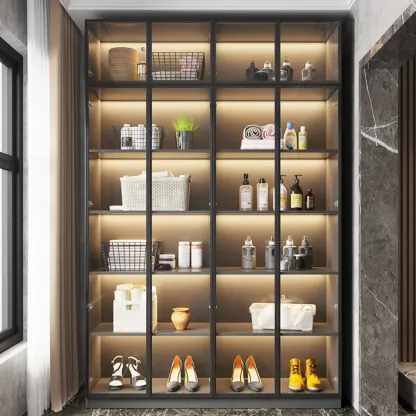 Modern Display Cabinet with Adjustable Shelves for Living Room Image - 3