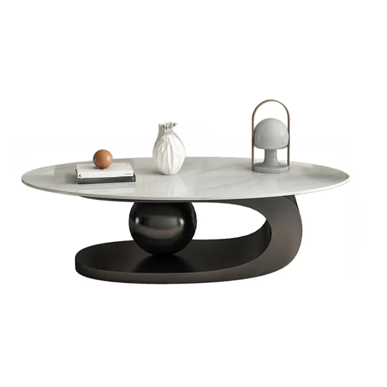 Modern Light Luxury White Oval Coffee Table with Metal Base Image - 9