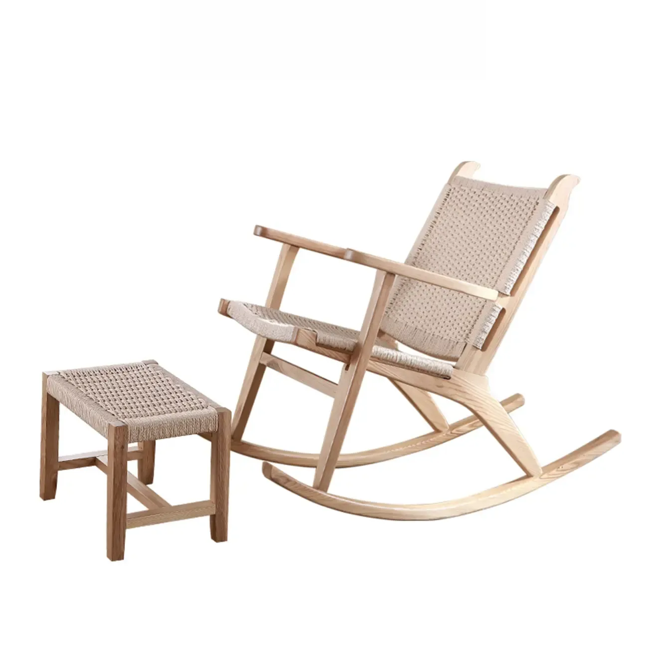 Vintage Natural Wooden Rocking Chair with Optional Ottoman Image - 11