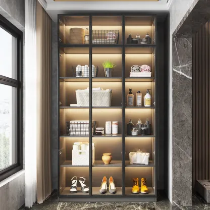 Modern Display Cabinet with Adjustable Shelves for Living Room Image - 4