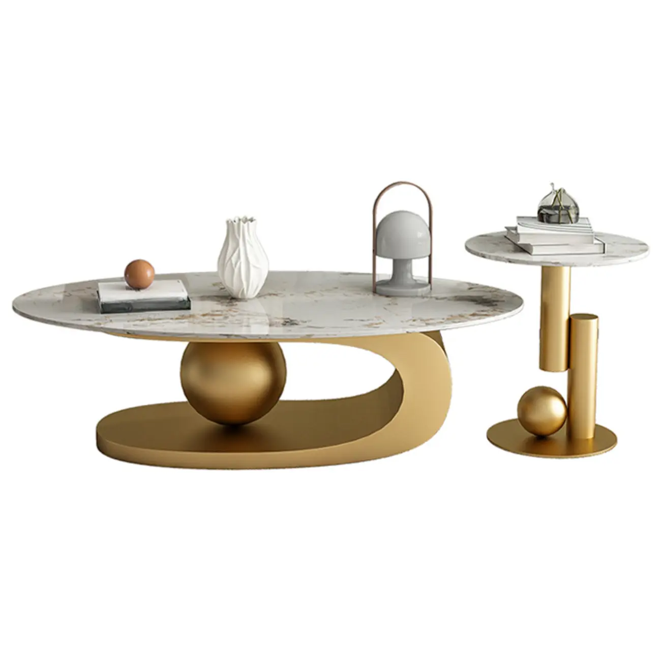 Modern Light Luxury White Oval Coffee Table with Metal Base Image - 10 | homeyfad