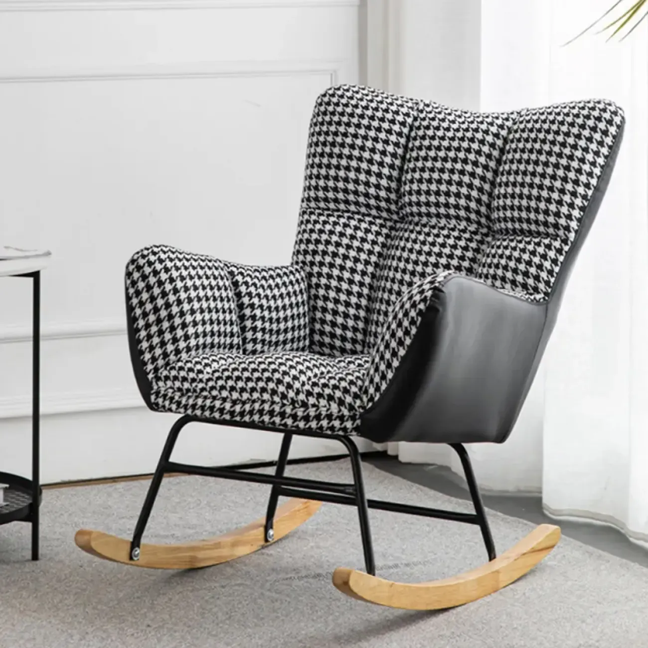 Modern Upholstered Ergonomic Rocking Chair with Round Arm Image - 26