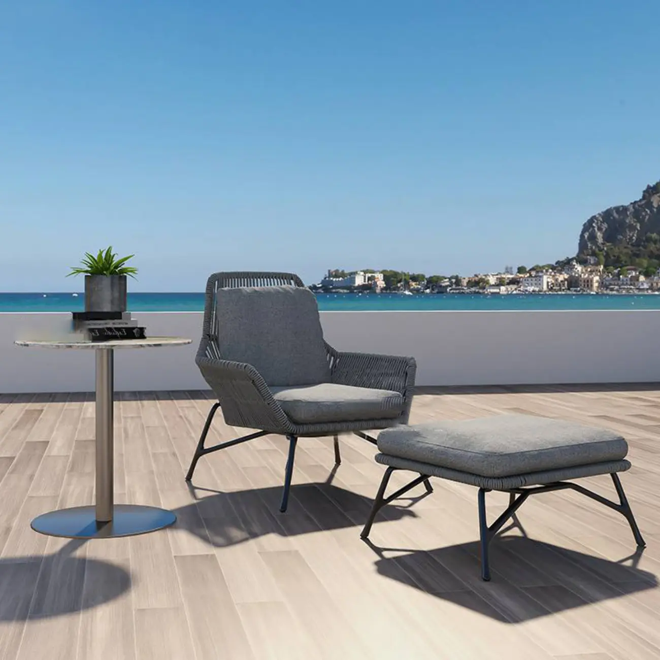 Modern Outdoor Gray Sofa Made of Waterproof Rattan Image - 1 | homeyfad
