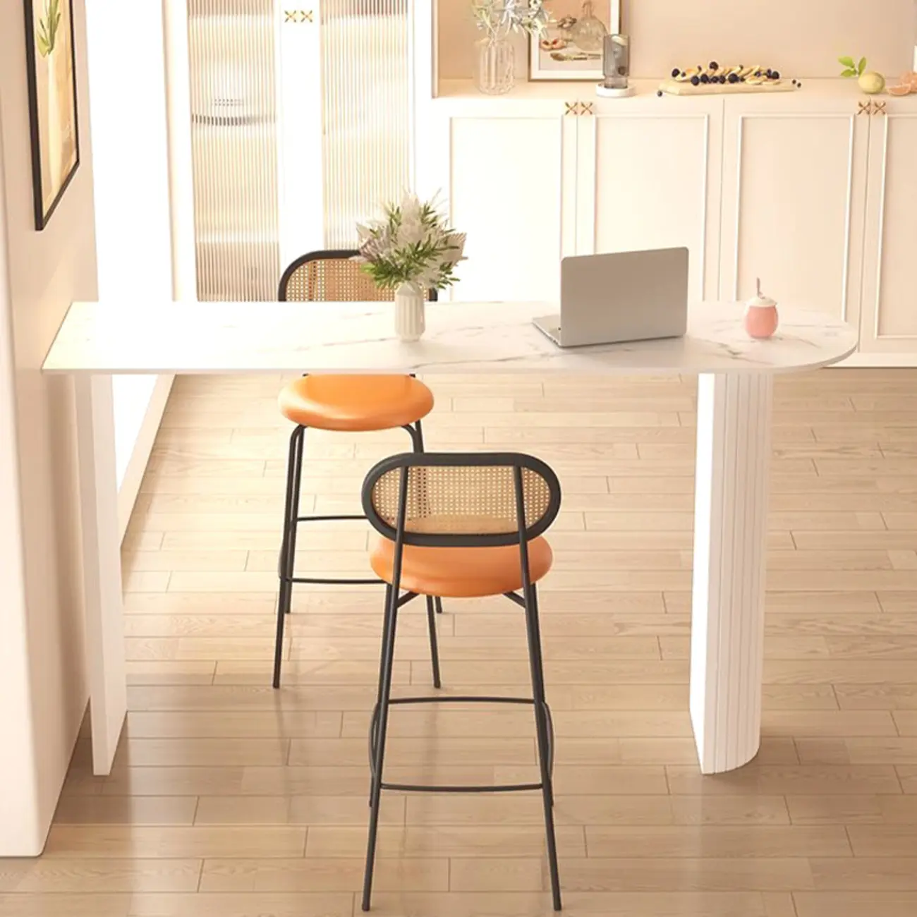 Modern Simple Bar Table with Stone Top in Beige for Home Image - 4 | homeyfad