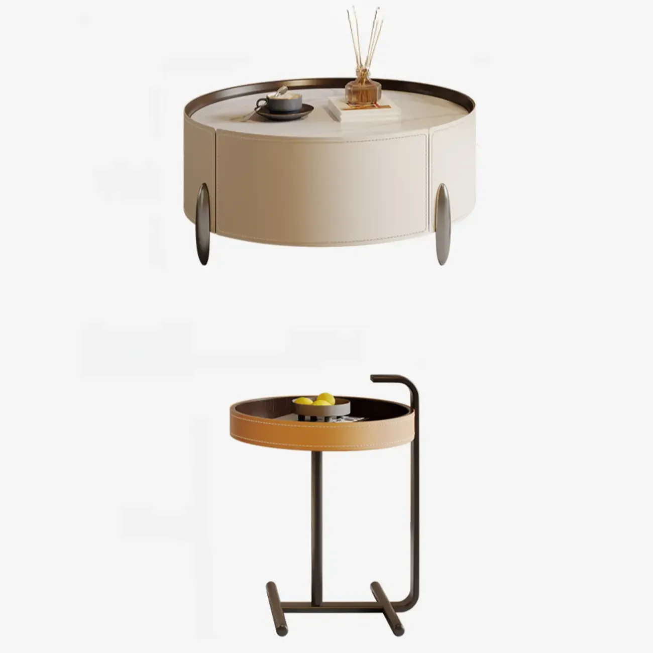 Set of 2 Wood Round Nesting Coffee Table with Modern Design  Image - 19
