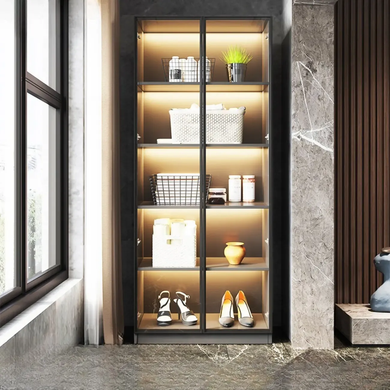 Modern Display Cabinet with Adjustable Shelves for Living Room Image - 5