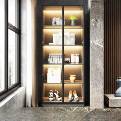 Modern Display Cabinet with Adjustable Shelves for Living Room Image - 5
