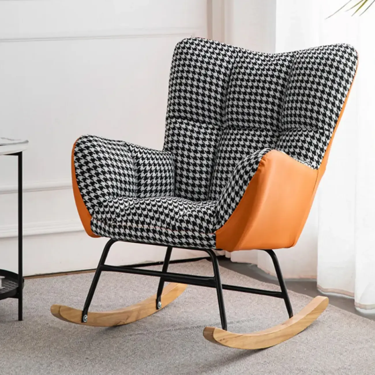 Modern Upholstered Ergonomic Rocking Chair with Round Arm Image - 27
