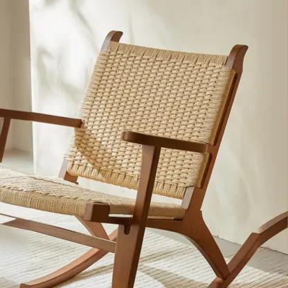 Vintage Natural Wooden Rocking Chair with Optional Ottoman  Image - 12