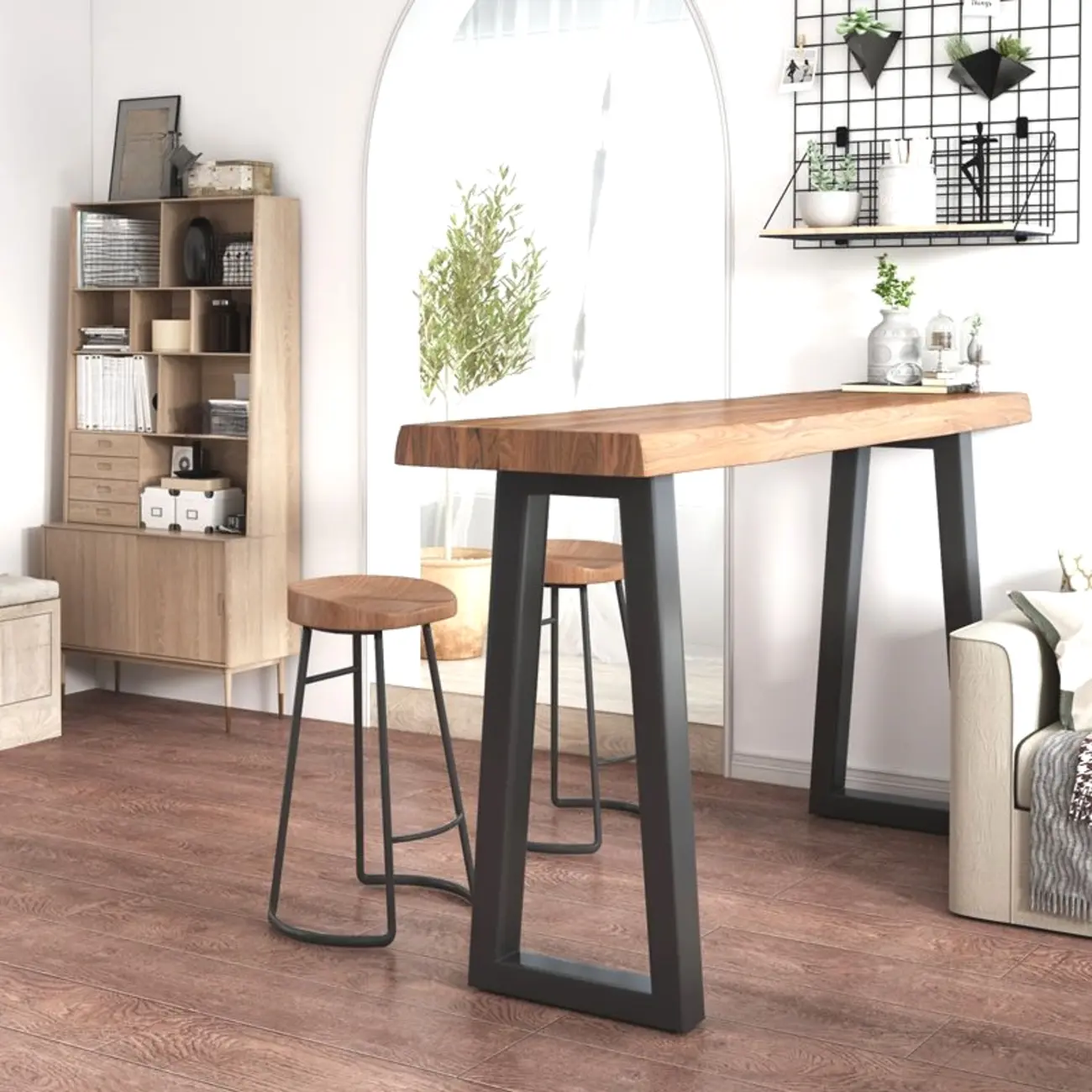 Rustic Wood Bar Table with Double Pedestal for Home Gatherings Image - 1 | homeyfad