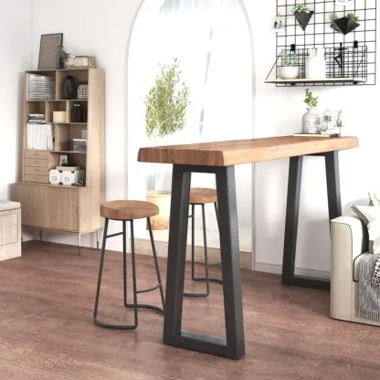 Rustic Wood Bar Table with Double Pedestal for Home Gatherings Image - 1