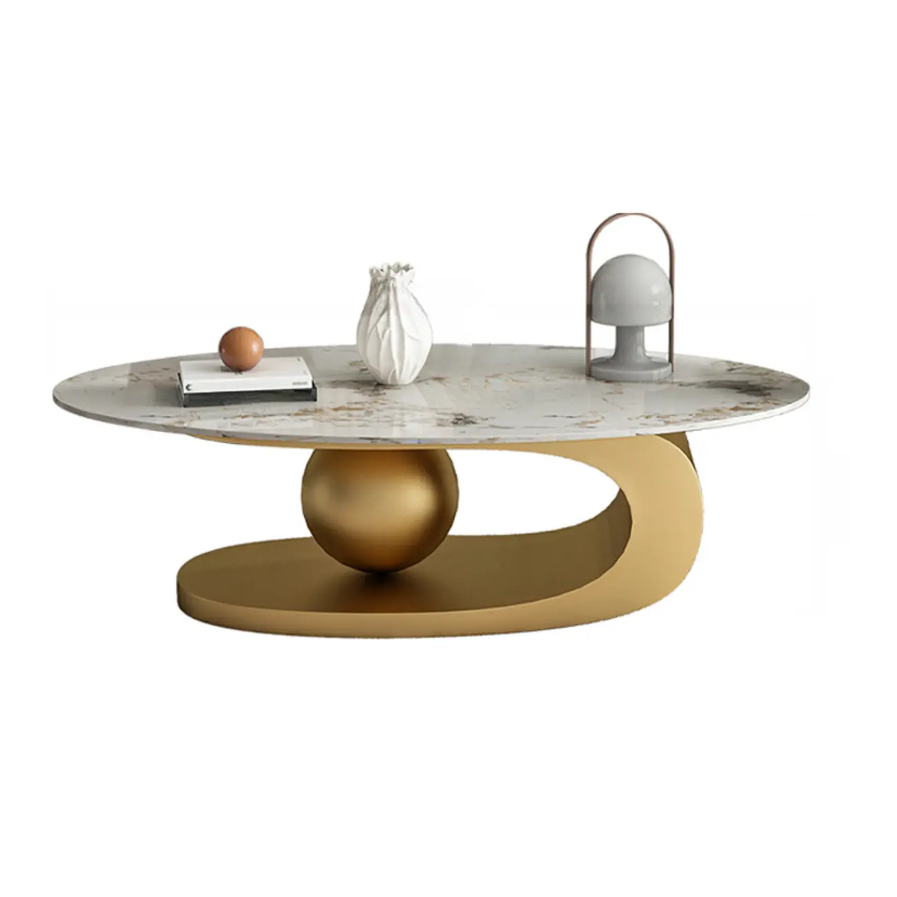 Modern Light Luxury White Oval Coffee Table with Metal Base Image - 12 | homeyfad