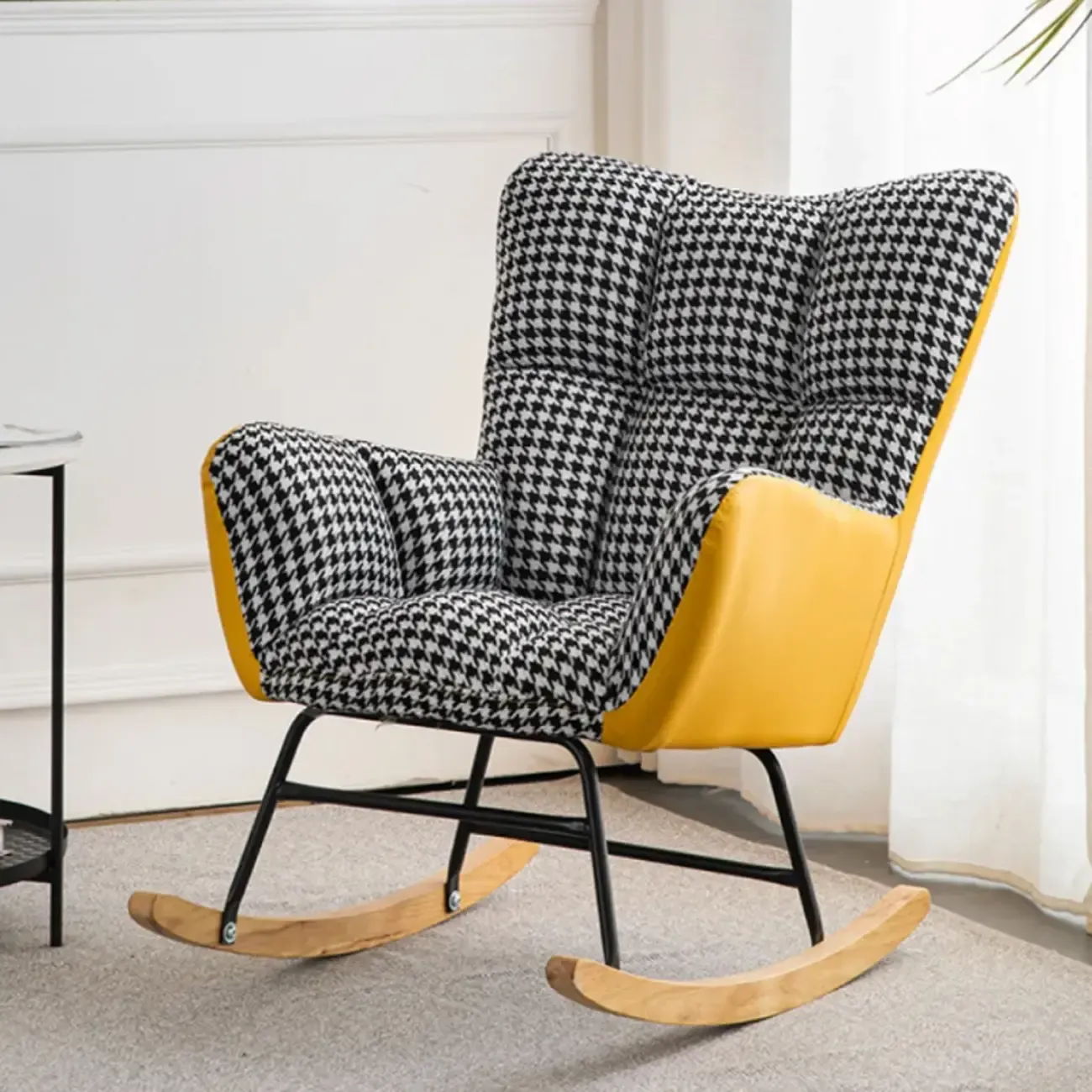 Modern Upholstered Ergonomic Rocking Chair with Round Arm Image - 28