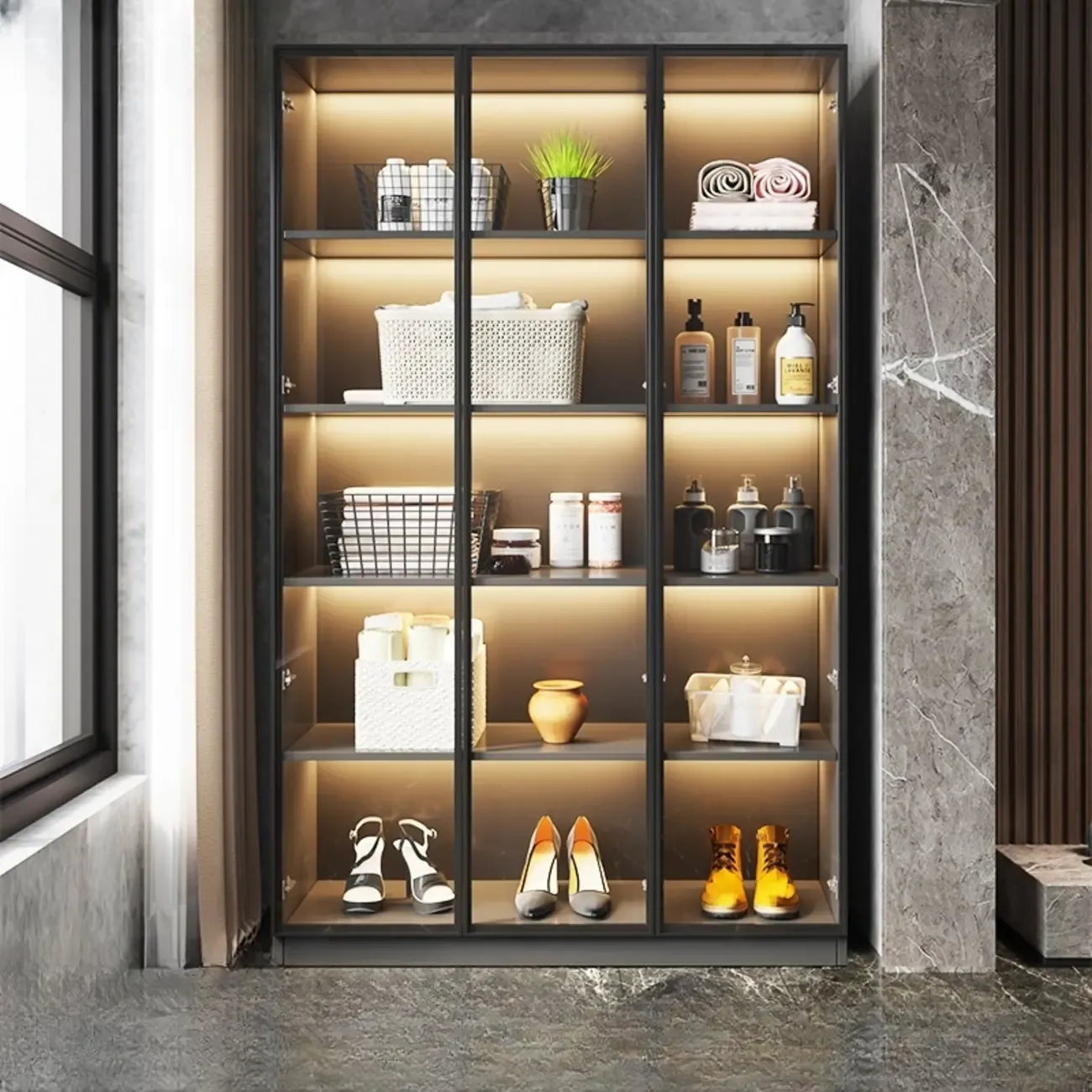 Modern Display Cabinet with Adjustable Shelves for Living Room Image - 6