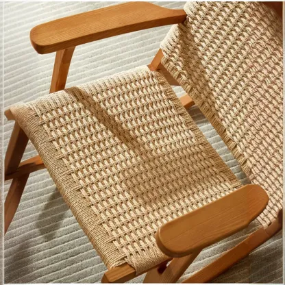 Vintage Natural Wooden Rocking Chair with Optional Ottoman  Image - 13