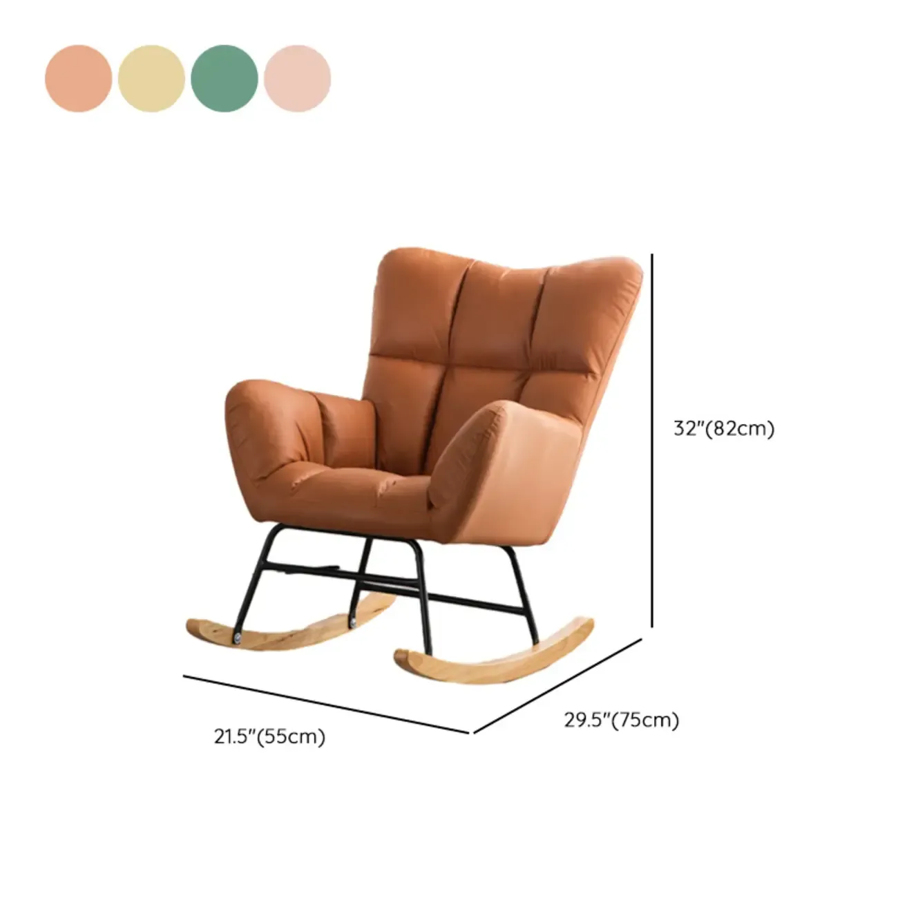 Modern Upholstered Ergonomic Rocking Chair with Round Arm #size