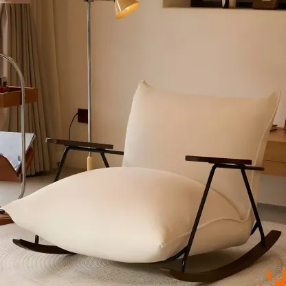 Modern Upholstered Rocking Chair with Spindle Back in Beige Image - 3