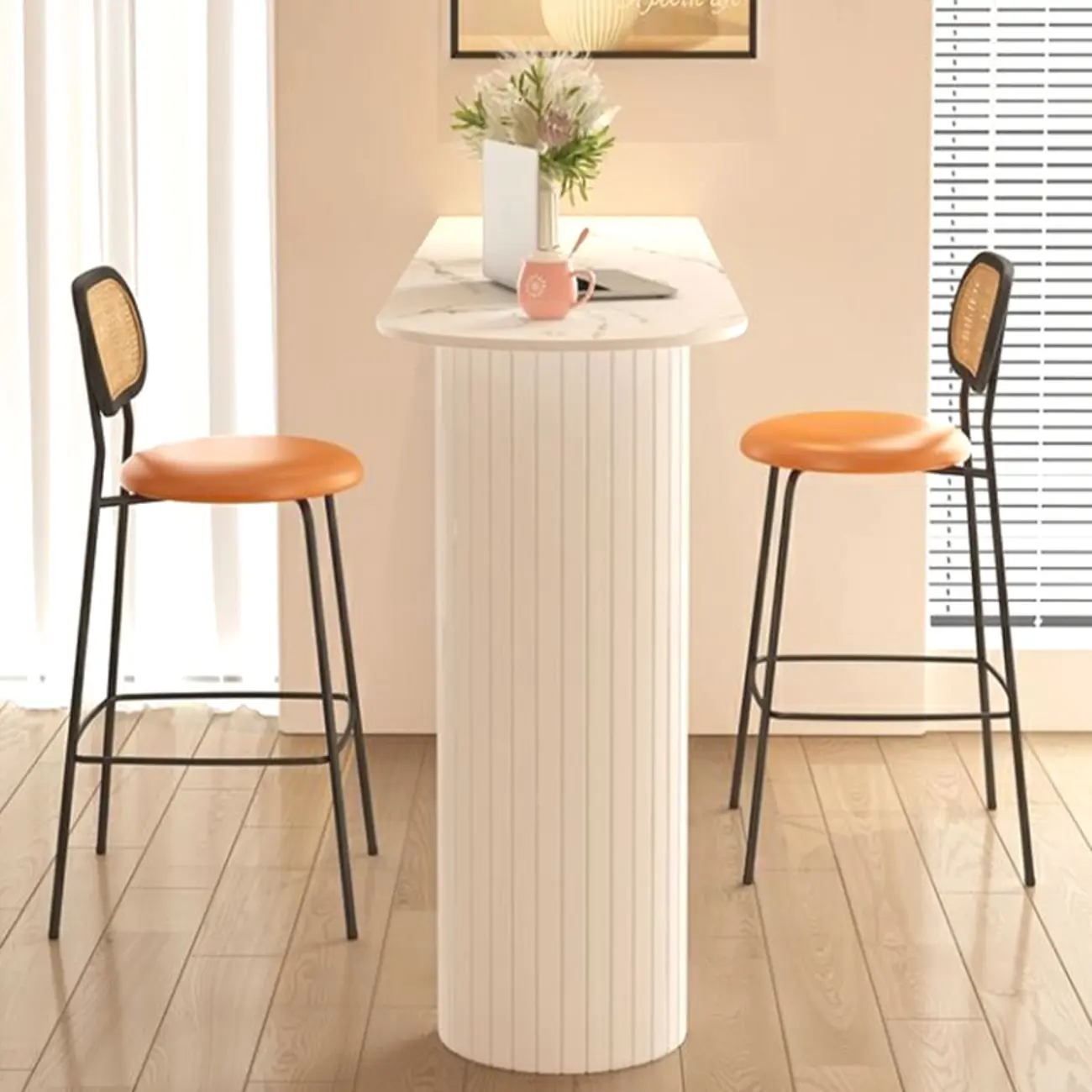 Modern Simple Bar Table with Stone Top in Beige for Home Image - 7 | homeyfad