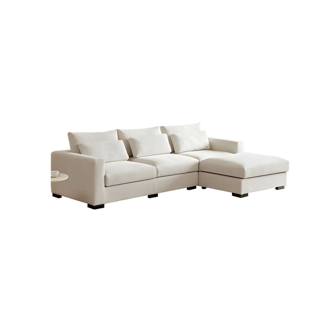 Off-White Cotton and Linen Sectional Sofa with Square Arms Image - 2 | homeyfad