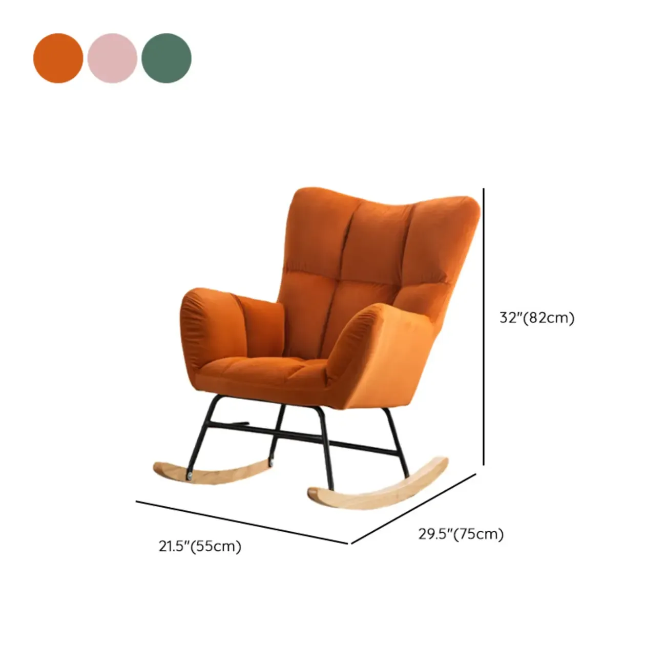 Modern Upholstered Ergonomic Rocking Chair with Round Arm Image - 30