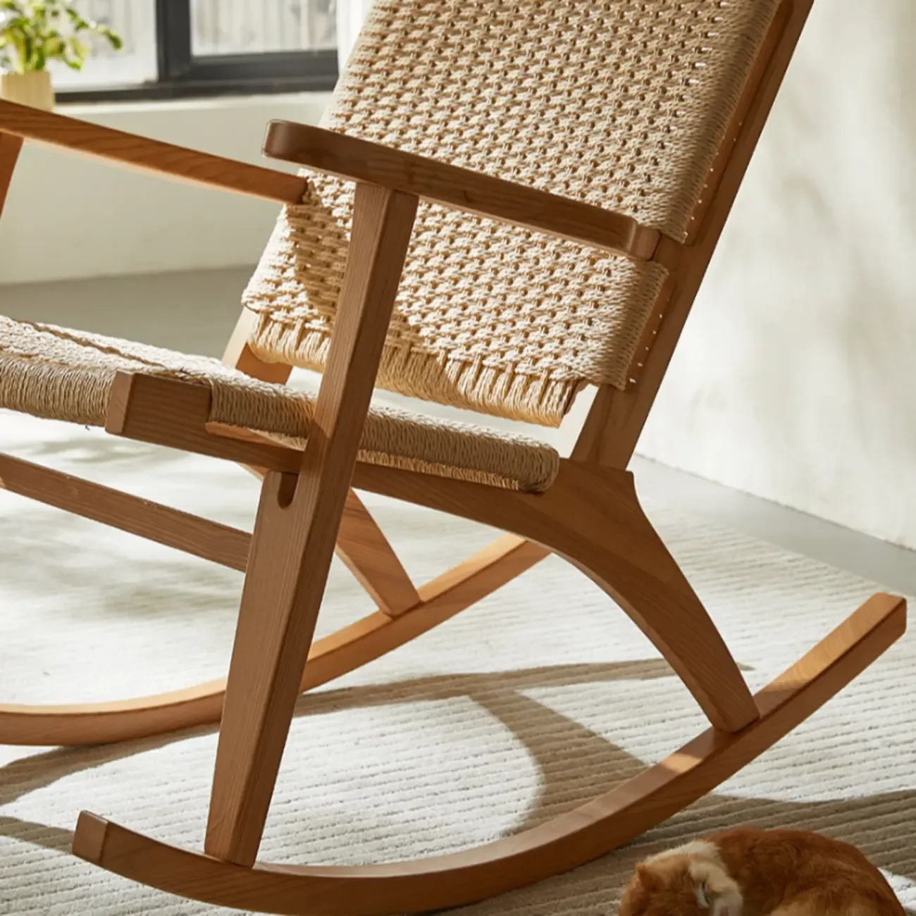 Vintage Natural Wooden Rocking Chair with Optional Ottoman Image - 14