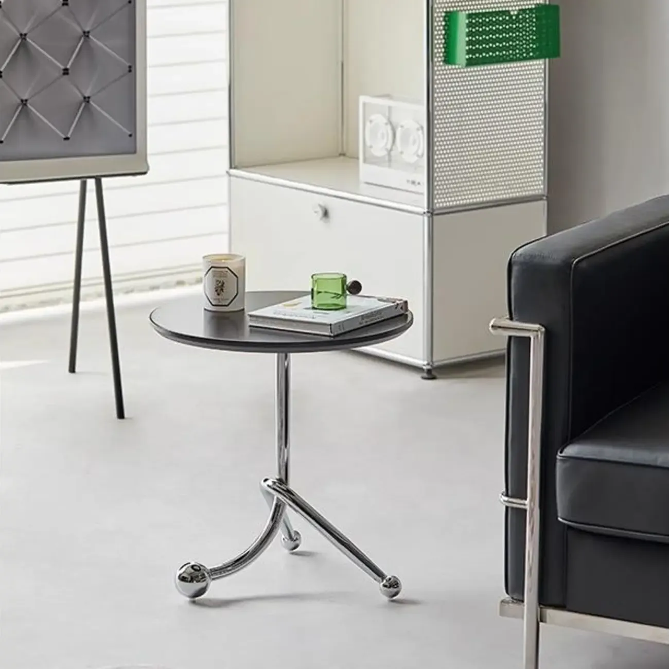 Round Wood End Table for Living Room with 3 Metal Legs Image - 4