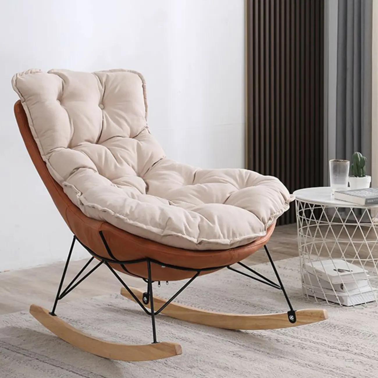 Cotton Upholstered Rocking Chair with Removable Cushions Image - 1 | homeyfad