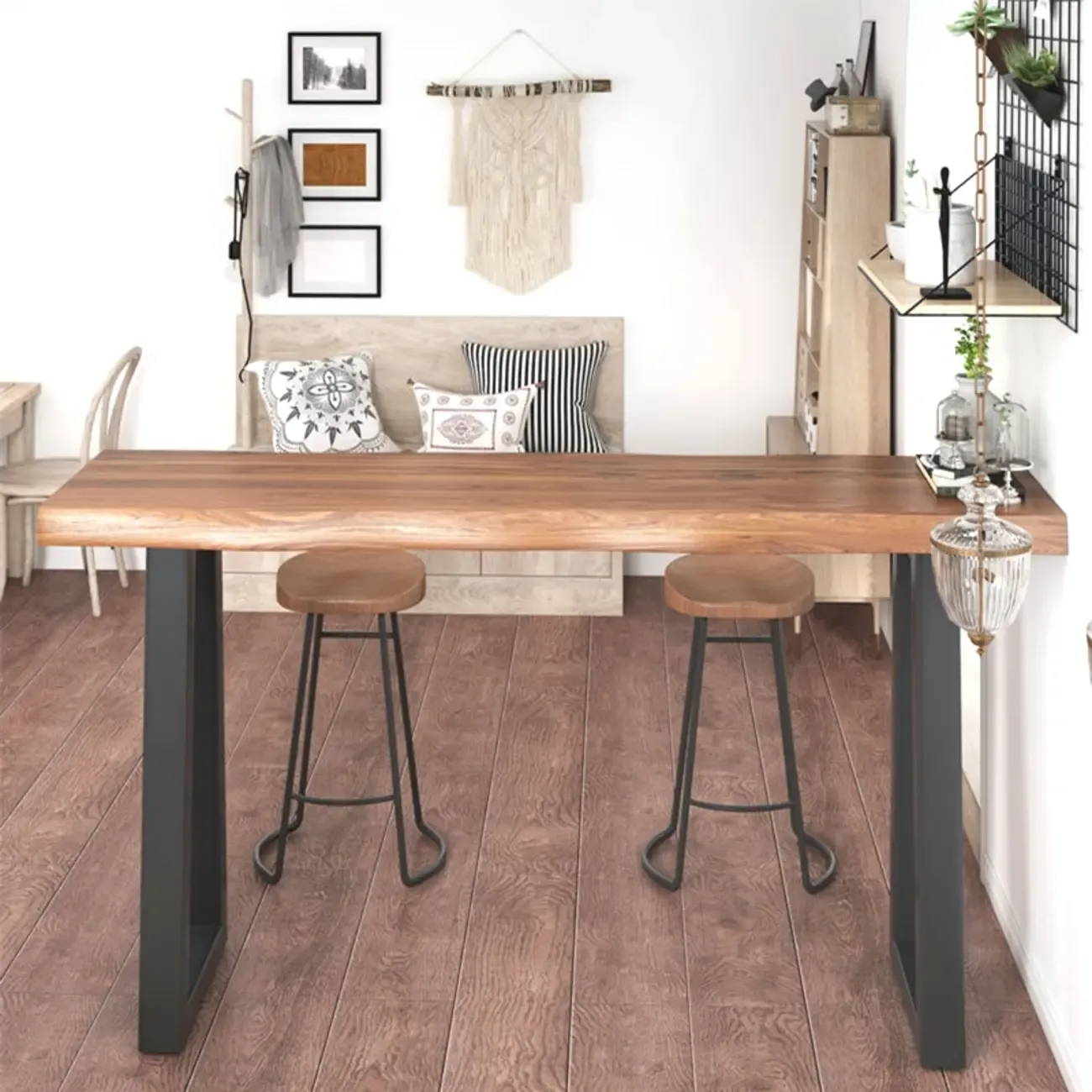 Rustic Wood Bar Table with Double Pedestal for Home Gatherings Image - 3