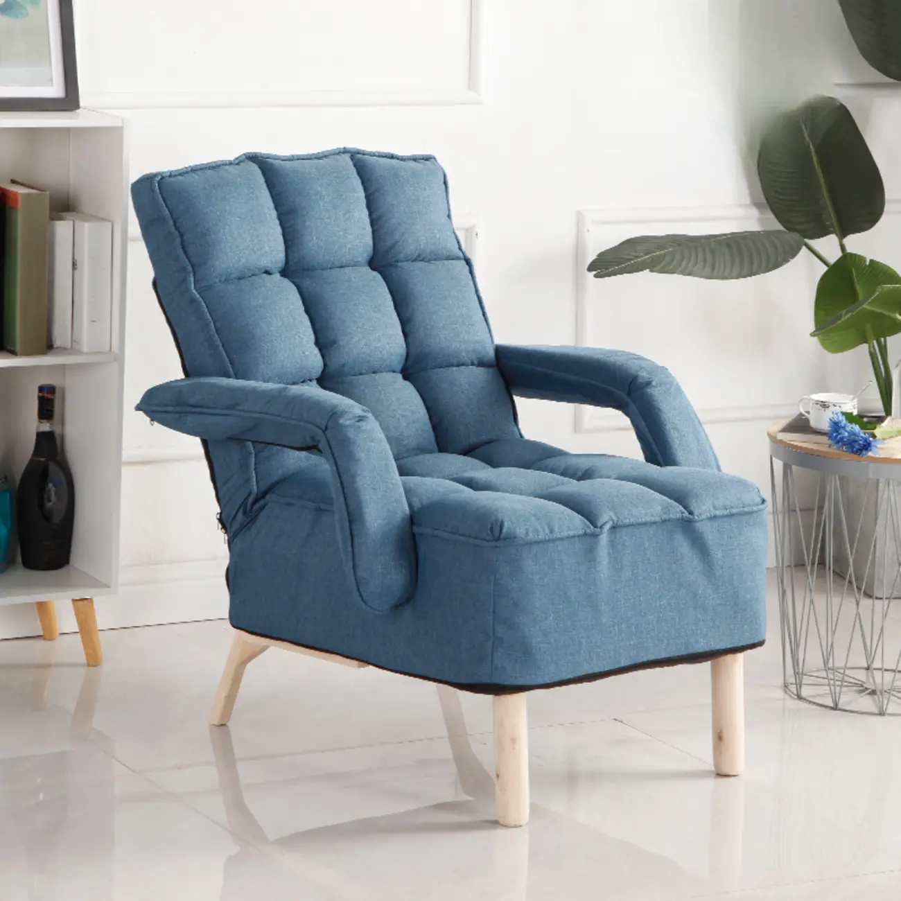 Modern Tufted Linen Recliner Lounge Chair with Ottoman Image - 2 | homeyfad