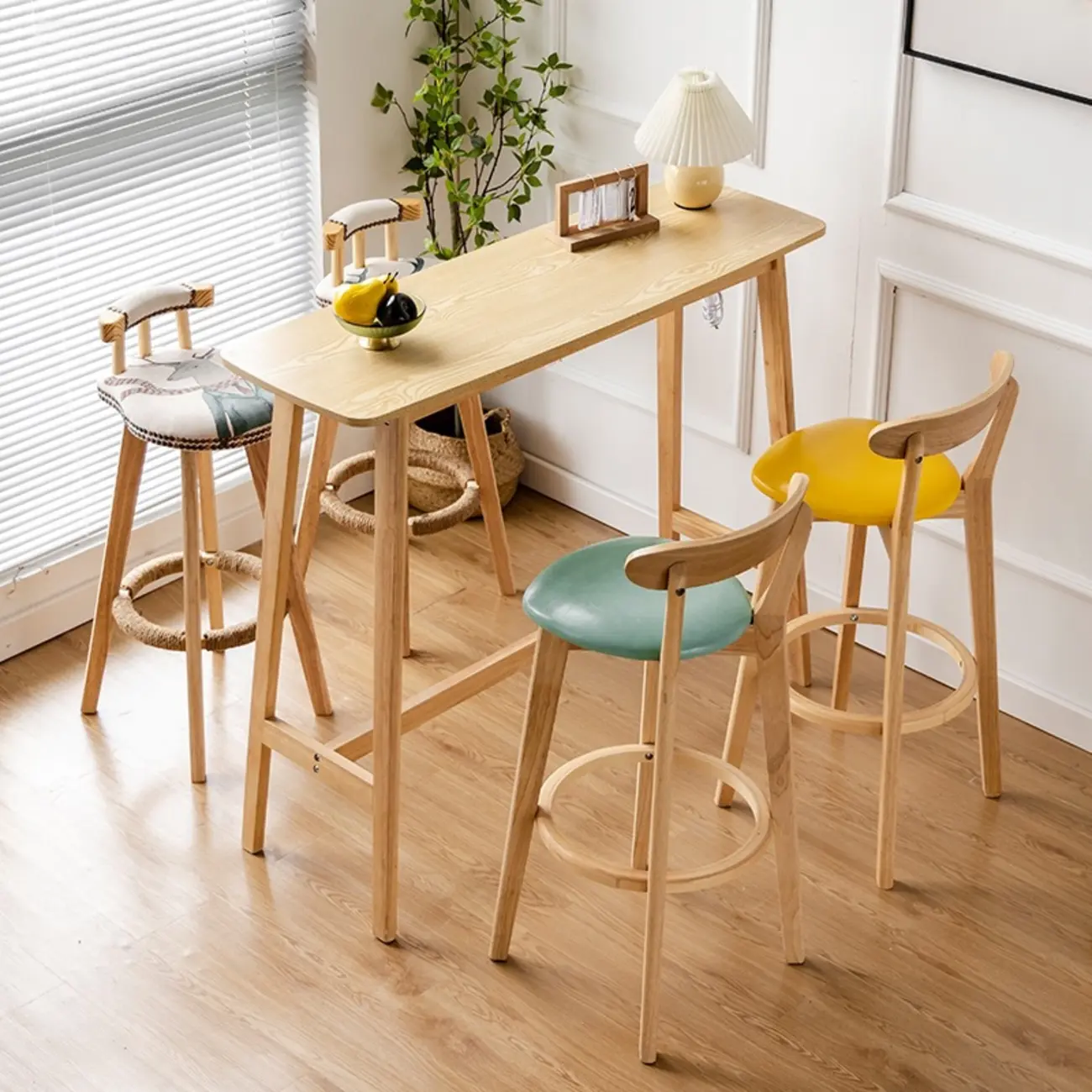 Nordic Wooden Rectangle Bar Table with Footresst for Living Room Image - 1 | homeyfad