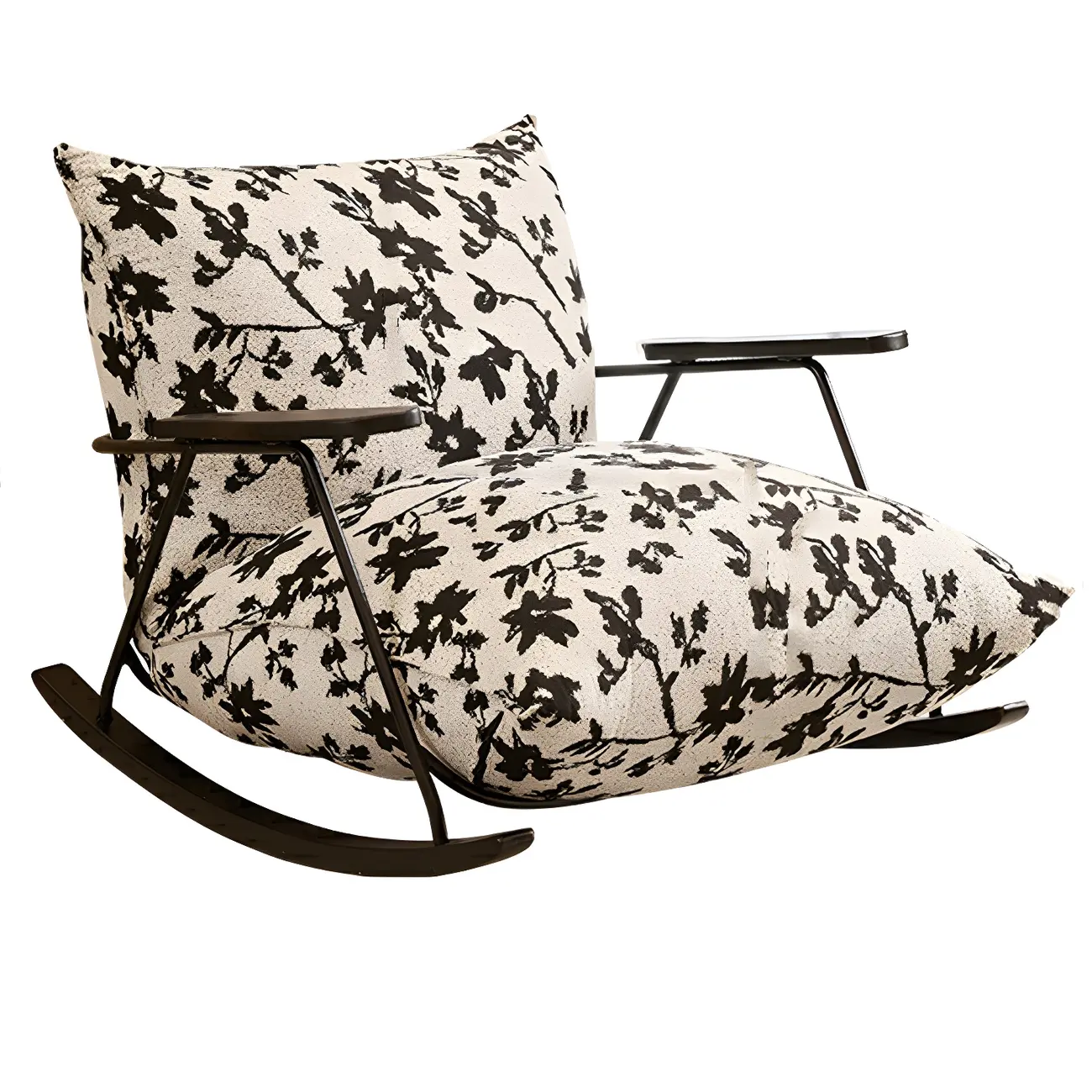 Modern Upholstered Rocking Chair with Spindle Back in Beige Image - 4 | homeyfad