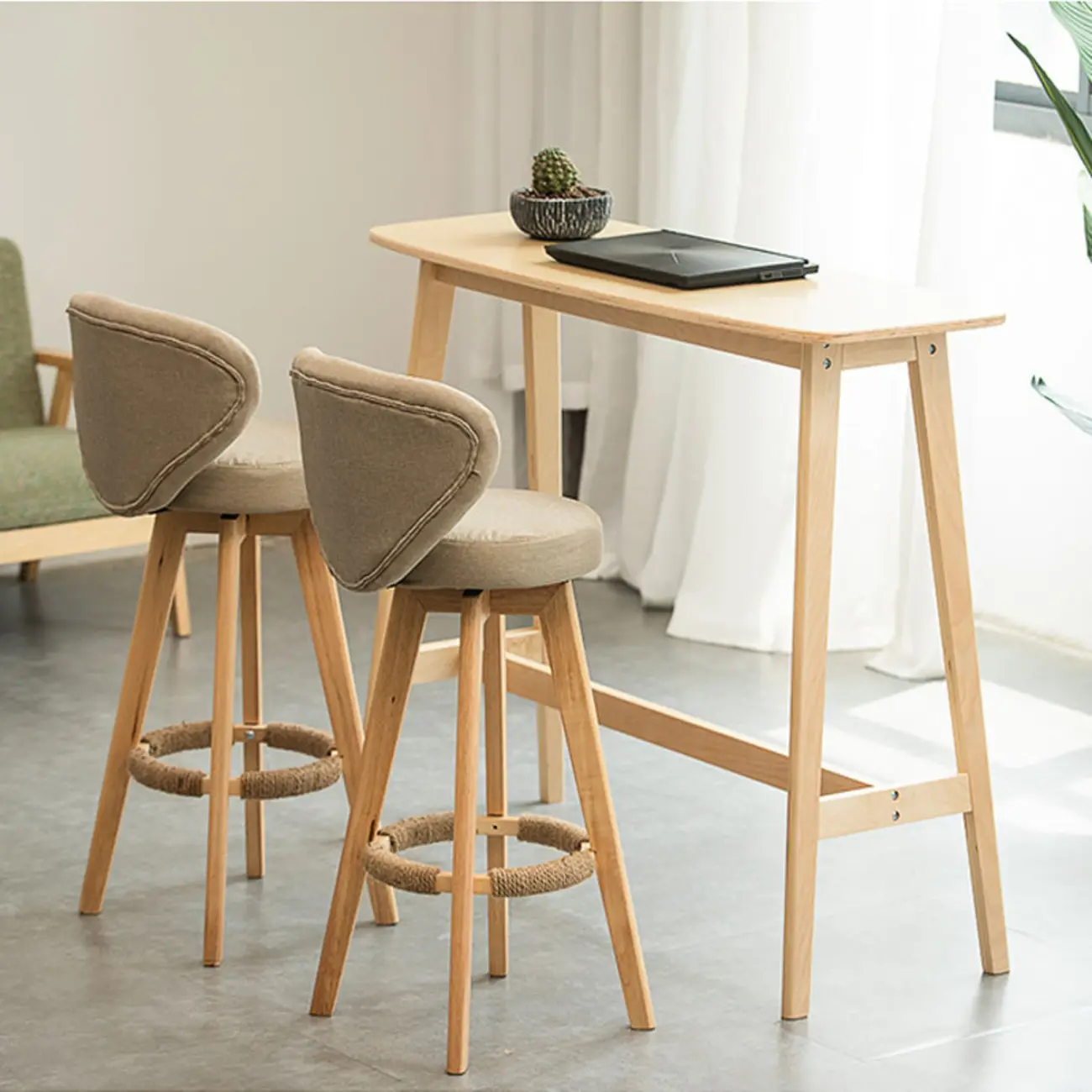 Nordic Wooden Rectangle Bar Table with Footresst for Living Room Image - 2 | homeyfad