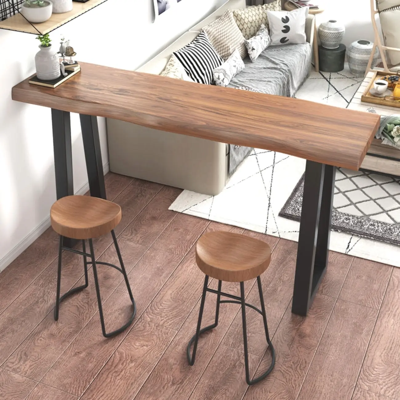Rustic Wood Bar Table with Double Pedestal for Home Gatherings Image - 4 | homeyfad