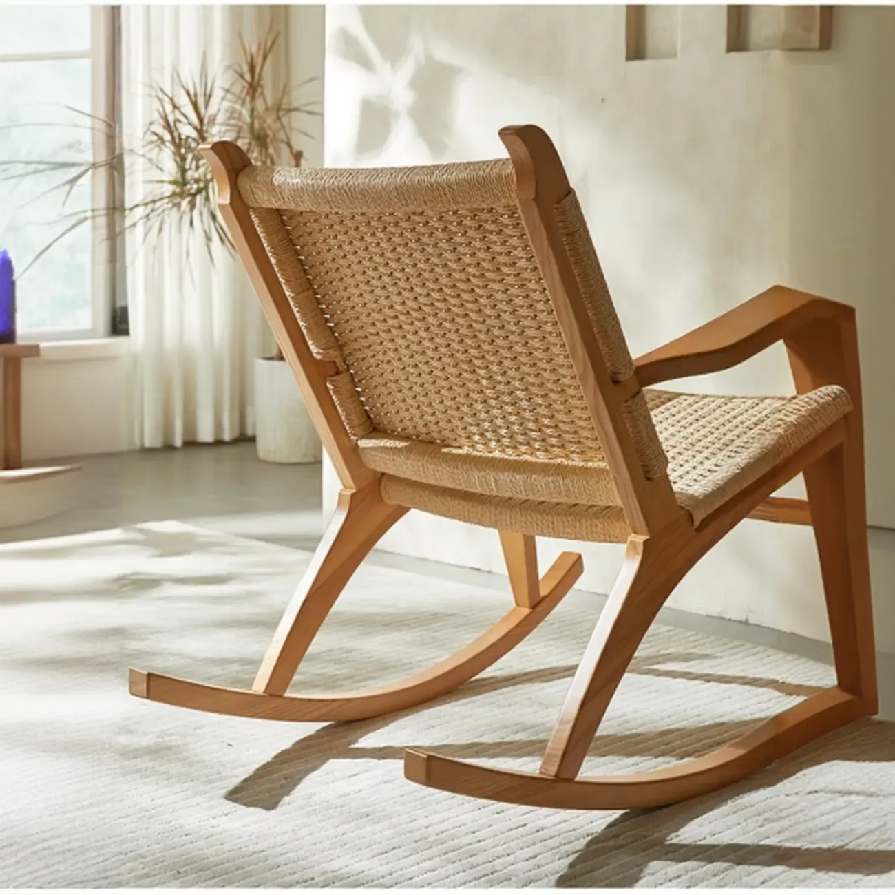 Vintage Natural Wooden Rocking Chair with Optional Ottoman Image - 15