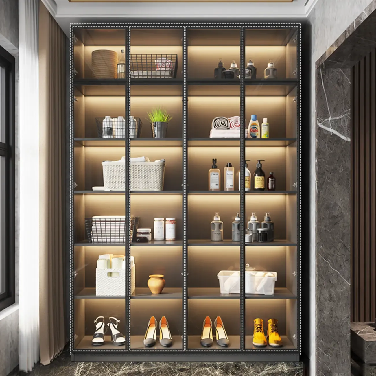 Modern Display Cabinet with Adjustable Shelves for Living Room Image - 9