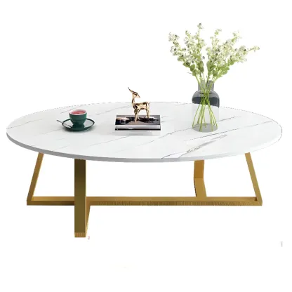 Minimalist Oval White Wood Coffee Table for Living Room Decor Image - 9
