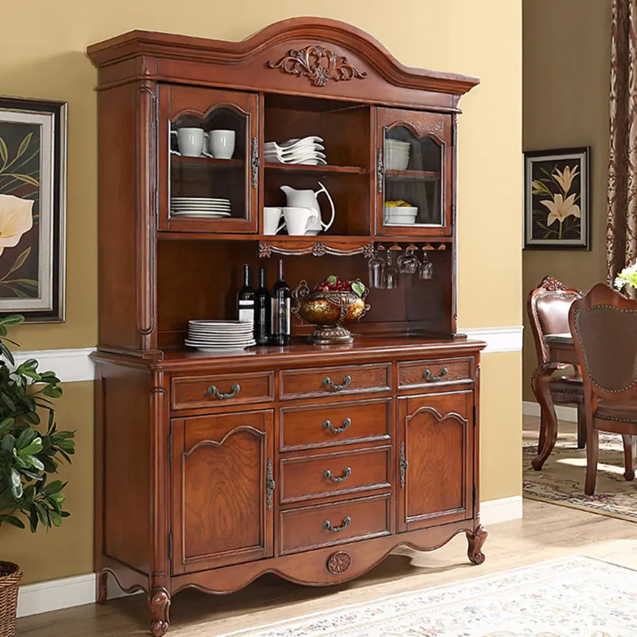 Wooden Vintage China Cabinet with Glass Display Image - 3